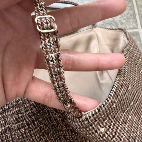 House Of Harlow 1960 spaghetti strap plaid bralette sequins brown XS - Picture 9 of 9